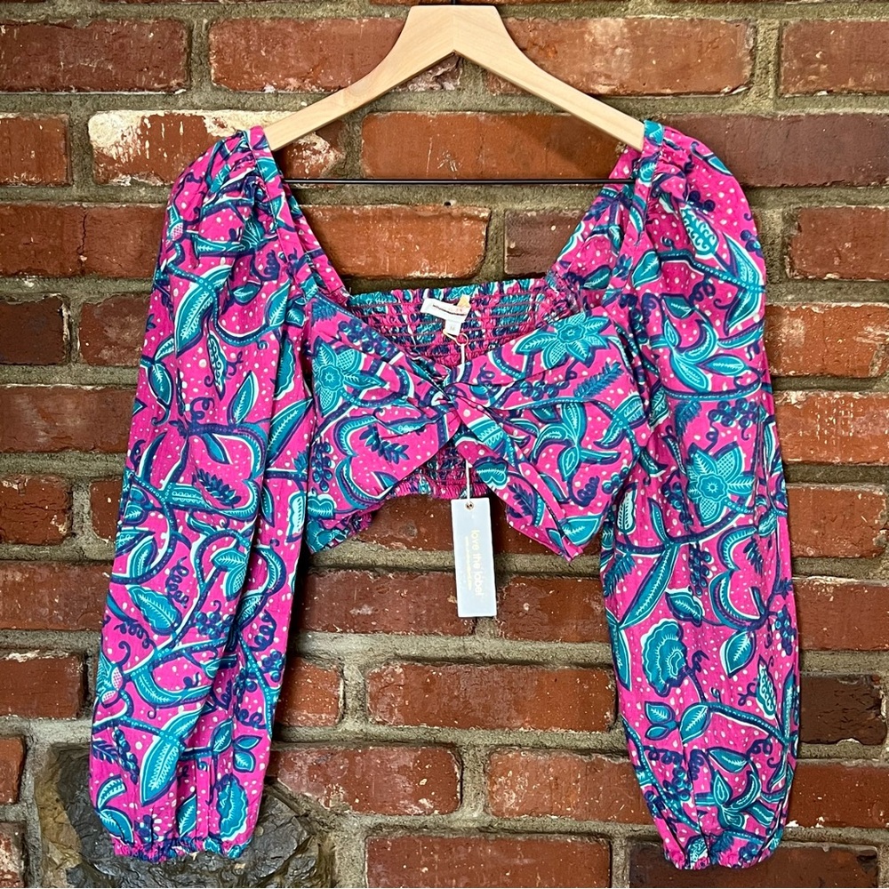 Anthropologie love the label women top long sleeve cropped size medium pink‎ NWT